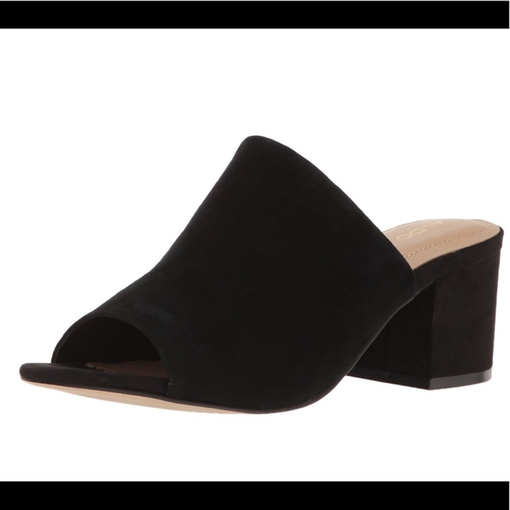 Black suede mules